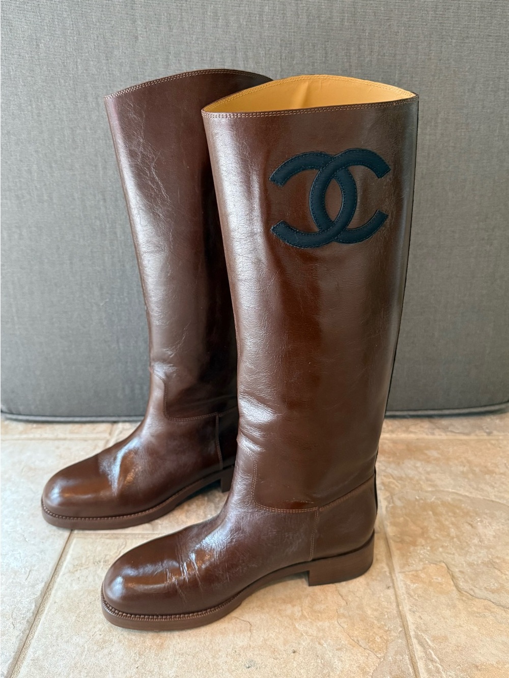 Chanel Calfskin High Boots Brown Size 40